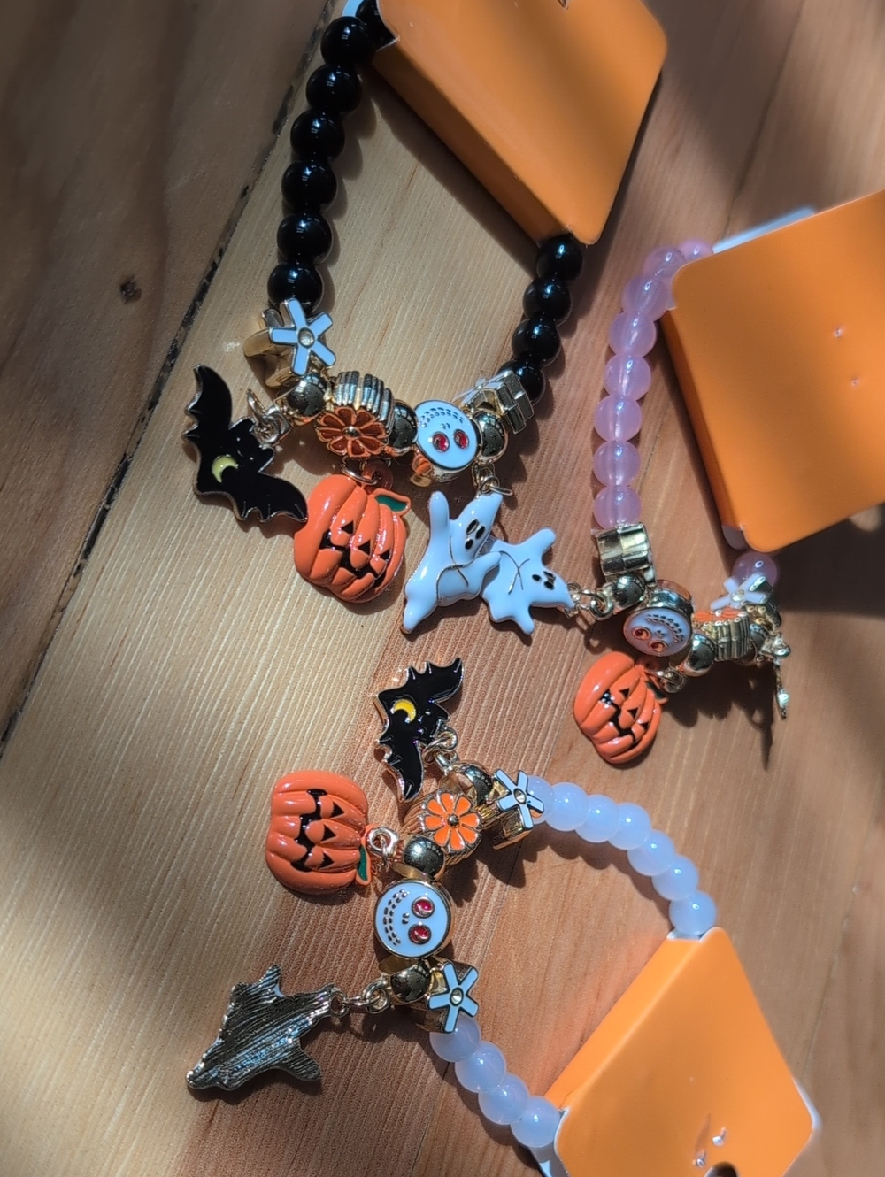 Halloween Charm Beaded Bracelets - Orange, Black & Pink